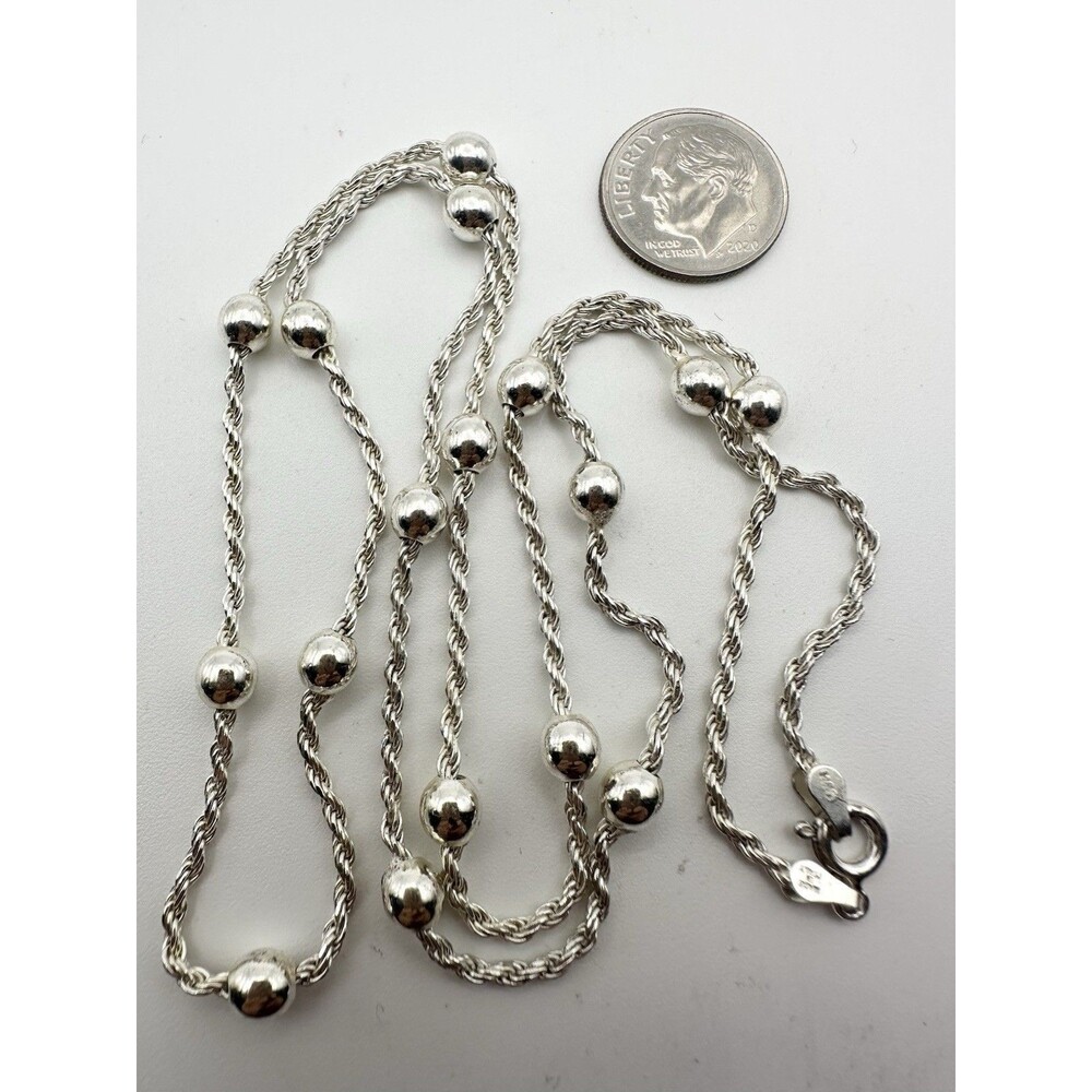 925 Sterling Silver Station Ball Bead Necklace Twisted Chain Italy Han 23.5”